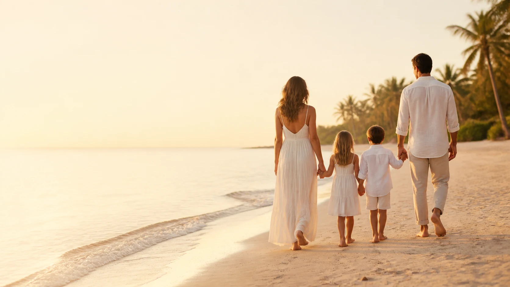 Familie am Strand als Sinnbild für ein verlässliches Urlaubserlebnis